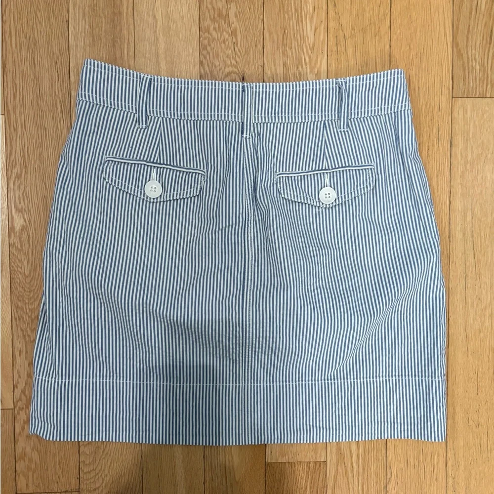 Anthropologie Paper Boy Blue & White Pinstripe Seersucker Mini Skirt Size 4